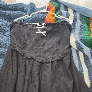 Eesome Black Eyelet Dress with Pink Accent